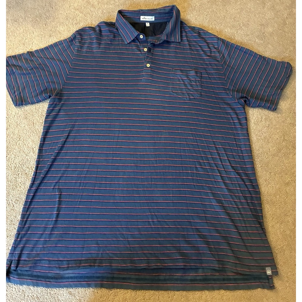 PETER MILLAR SUMMER COMFORT SHORT SLEEVE POLO SHIRT BLUE RED STRIPED XL GOLF